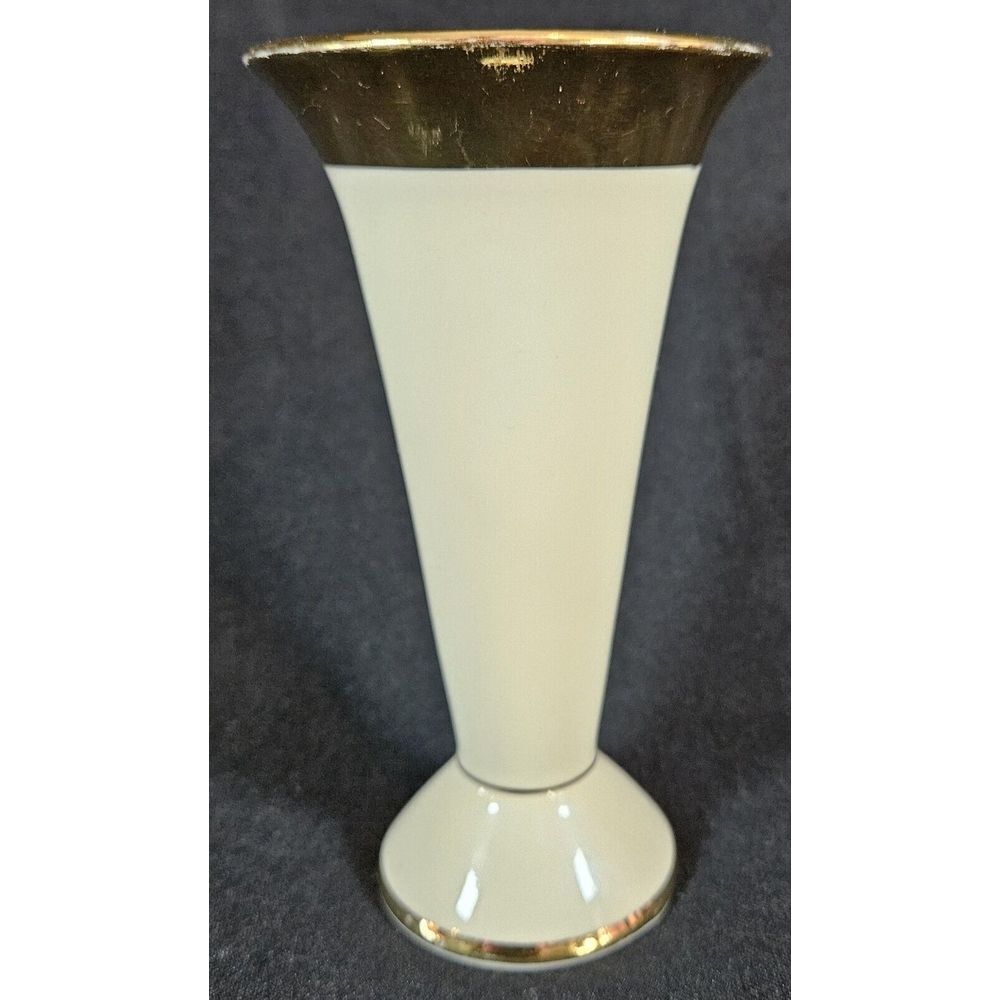 Royal KM Porzellan Porcelain Bavaria Vase Germany Vintage 22kt Gold Trim 6.5"